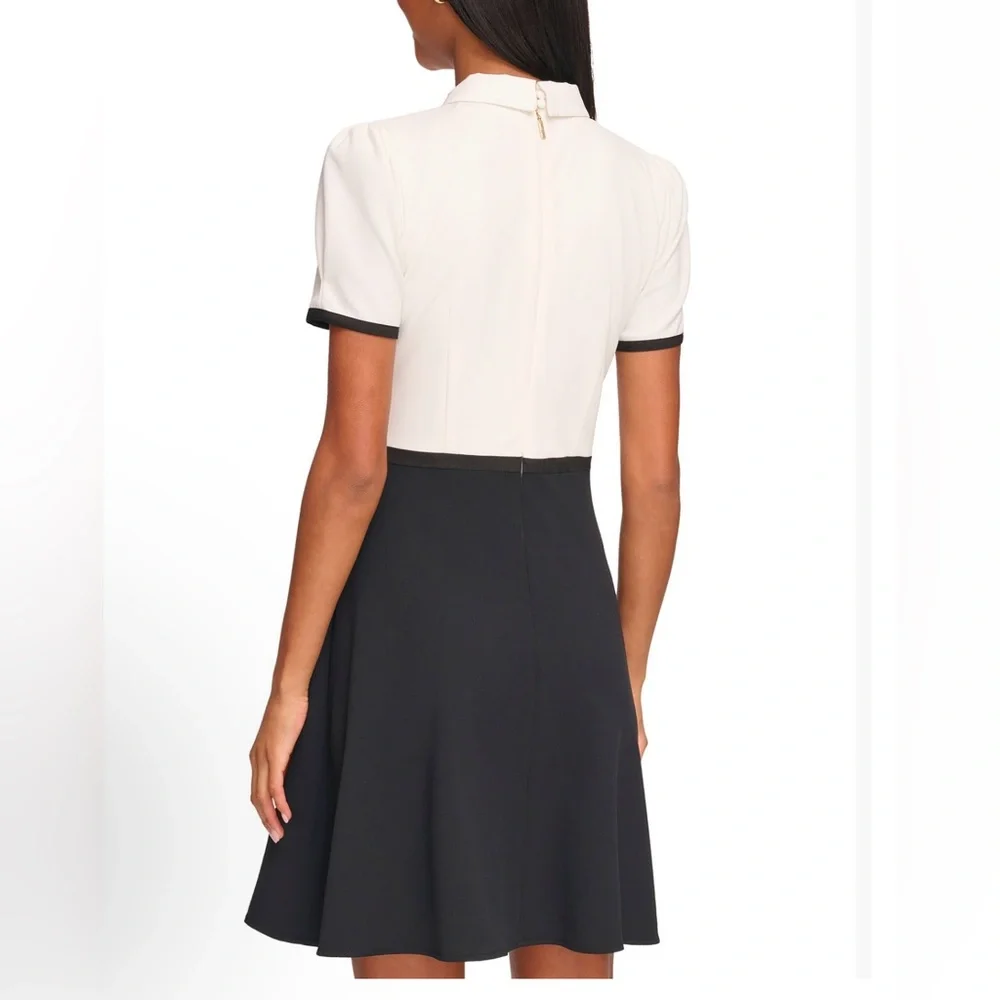 KARL LAGERFELD PARIS Collared Contrast-Trim Dress, Size 14, Black/White, NEW - Picture 3 of 12
